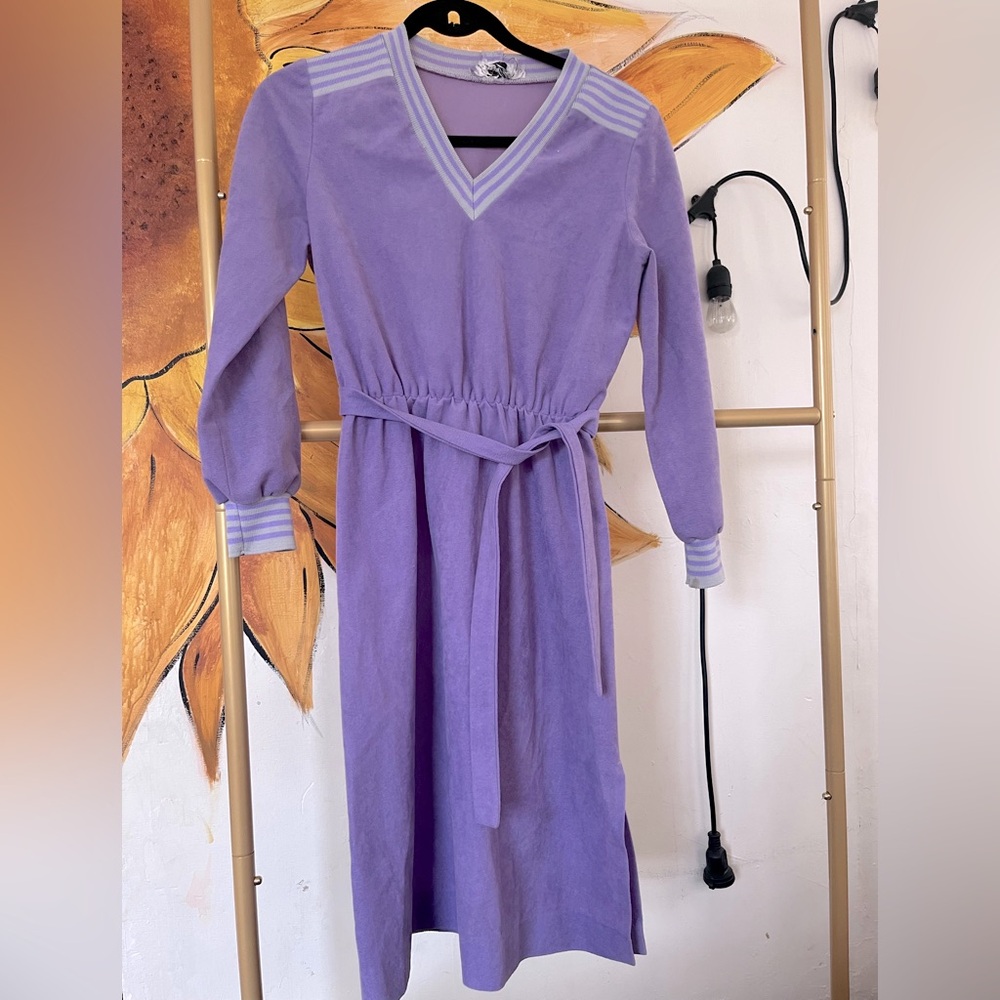 Teena Paige Purple V-Neck Dress with 3/4 Sleeves